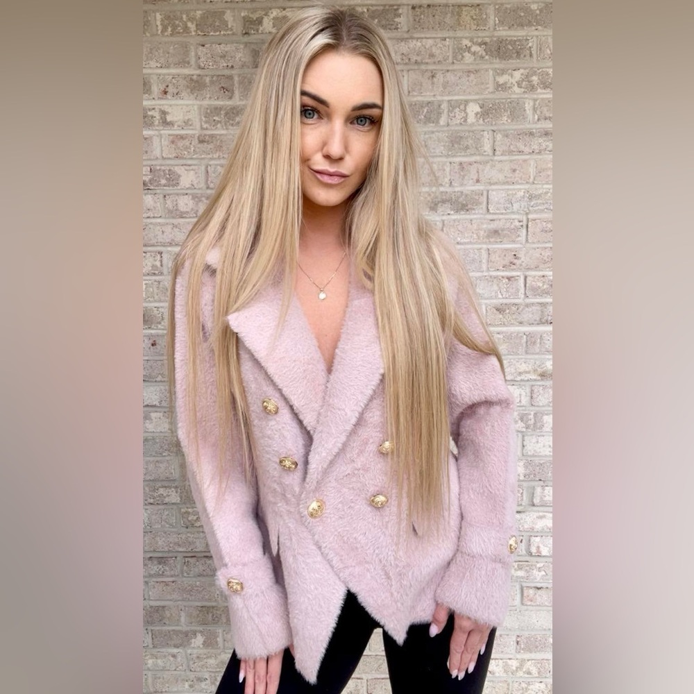 Women's Pink Double-Breasted Coat